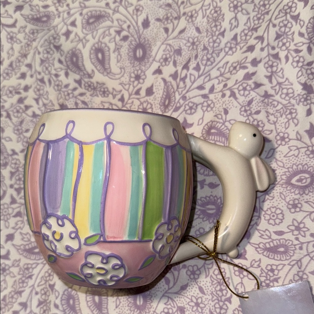 Pastel Striped Ceramic Mug with Bunny Handle